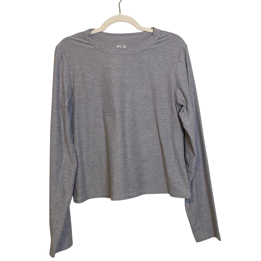 FLX Womens XXL Gray Heathered Long Sleeve Travel Leisure Active Top Crop Shirt